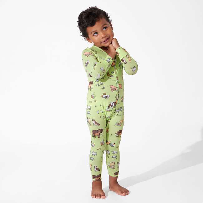 Farm Animals Bamboo Convertible Footie, Green - Footie Pajamas - 2