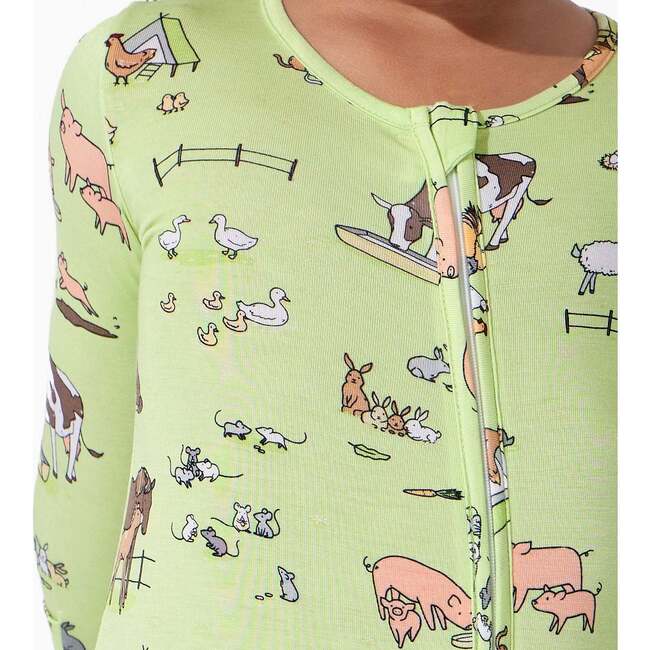 Farm Animals Bamboo Convertible Footie, Green - Footie Pajamas - 3