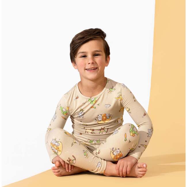 Foodie Cats Bamboo Kids Pajamas, Yellow - Pajamas - 5