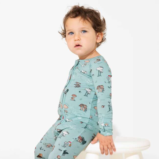 Mushroom Cycle Bamboo Convertible Footie, Blue - Footie Pajamas - 4