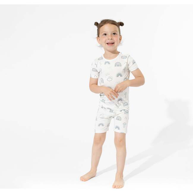 Grey Rainbows Bamboo Kids Pajama Short Set, White - Pajamas - 4