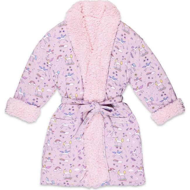 Enchanted Unicorn Bamboo Kids Sherpa Robe, Purple - Robes - 1