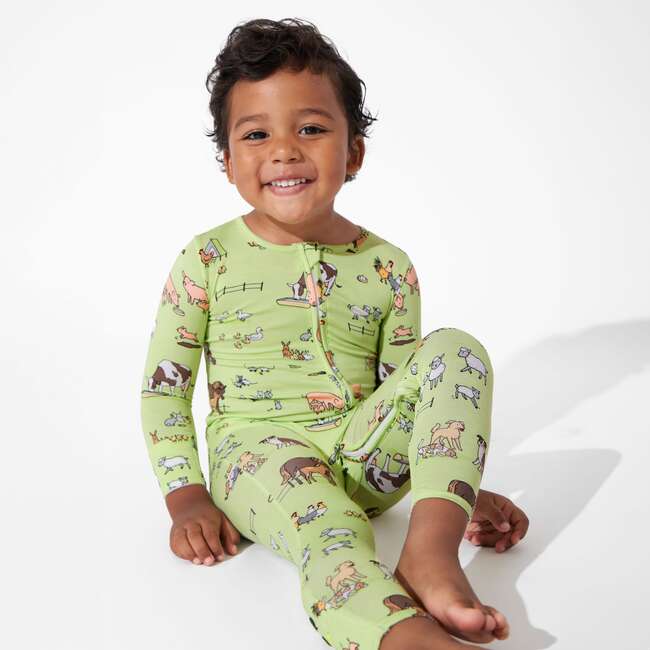 Farm Animals Bamboo Convertible Footie, Green - Footie Pajamas - 5