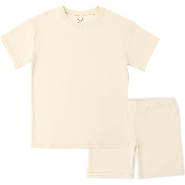 Oat Bamboo Blend Kid's Oversized Tee & Biker Short Set, Beige