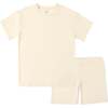 Oat Bamboo Blend Kid's Oversized Tee & Biker Short Set, Beige - Mixed Apparel Set - 1 - thumbnail