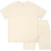 Oat Bamboo Blend Women's Oversized Tee & Biker Shorts Set, Beige - Mixed Apparel Set - 1 - thumbnail