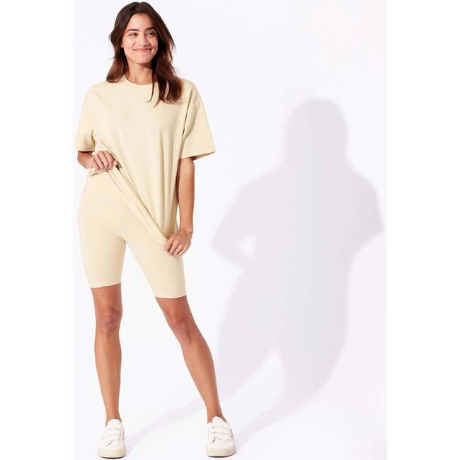 Oat Bamboo Blend Women's Oversized Tee & Biker Shorts Set, Beige - Mixed Apparel Set - 2