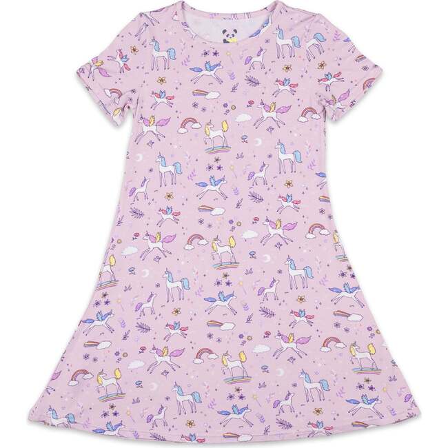 Enchanted Unicorn Bamboo Girls' Short Sleeve Dress, Purple