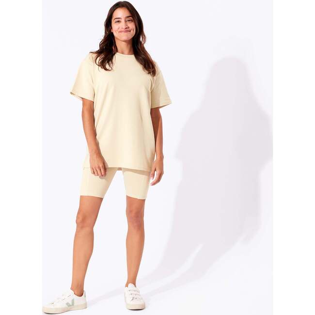 Oat Bamboo Blend Women's Oversized Tee & Biker Shorts Set, Beige - Mixed Apparel Set - 4