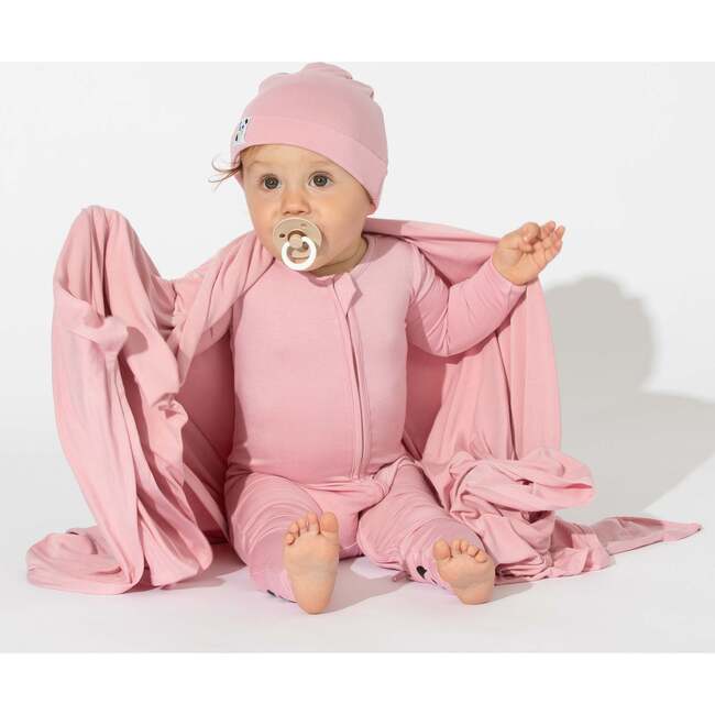 Dusty Rose Bamboo Swaddle & Beanie Set, Pink - Swaddles - 2