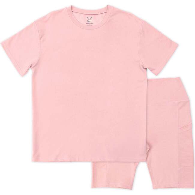 Dusty Rose Bamboo Blend Women's Oversized Tee & Biker Shorts Set, Pink