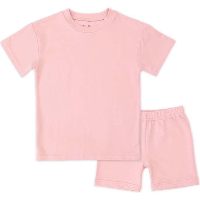 Dusty Rose Bamboo Blend Kid's Oversized Tee & Biker Short Set, Pink