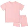 Dusty Rose Bamboo Blend Kid's Oversized Tee & Biker Short Set, Pink - Mixed Apparel Set - 1 - thumbnail