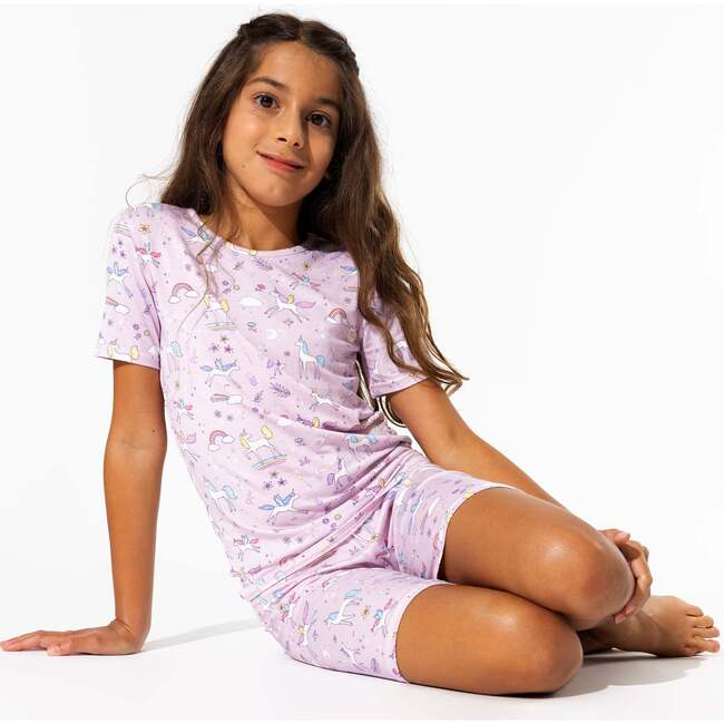 Enchanted Unicorn Bamboo Kids Pajama Short Set, Purple - Pajamas - 3