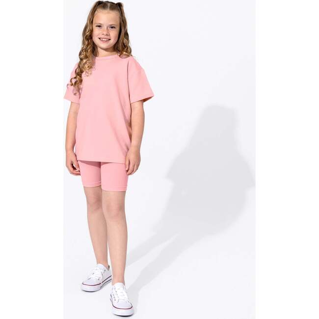 Dusty Rose Bamboo Blend Kid's Oversized Tee & Biker Short Set, Pink - Mixed Apparel Set - 2