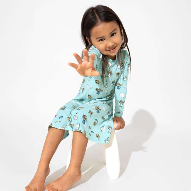 If You Give a Mouse a Cookie Bamboo Girls' Long Sleeve Dress, Blue - Dresses - 4