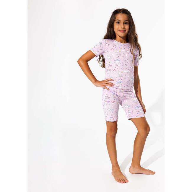 Enchanted Unicorn Bamboo Kids Pajama Short Set, Purple - Pajamas - 4