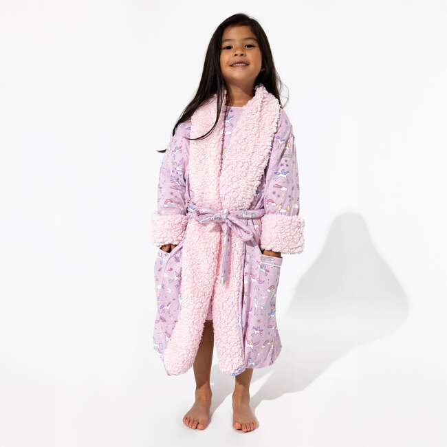 Enchanted Unicorn Bamboo Kids Sherpa Robe, Purple - Robes - 5