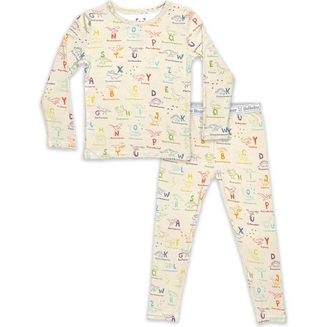 Dino ABC Bamboo Kids Pajamas, Beige