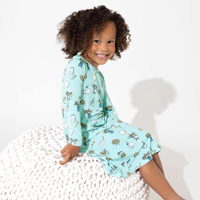 If You Give a Mouse a Cookie Bamboo Girls' Long Sleeve Dress, Blue - Dresses - 5