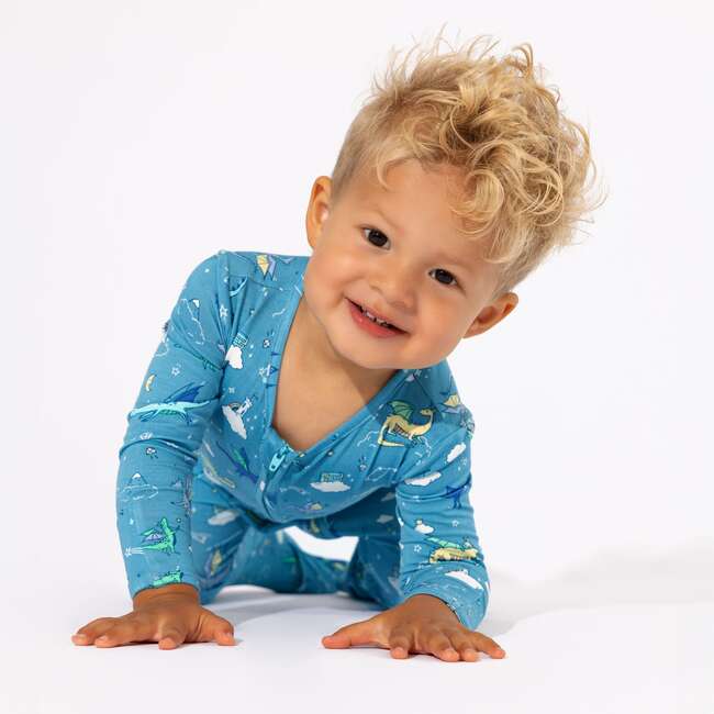 Dragon Dreams Bamboo Convertible Footie, Blue - Footie Pajamas - 6