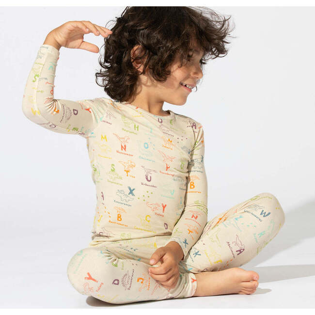 Dino ABC Bamboo Kids Pajamas, Beige - Pajamas - 5