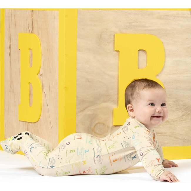 Dino ABC Bamboo Convertible Footie, Beige - Footie Pajamas - 2