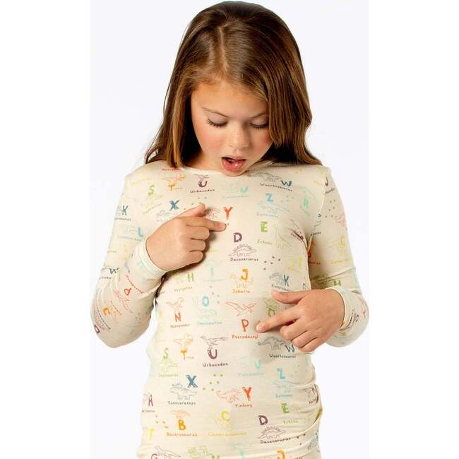 Dino ABC Bamboo Kids Pajamas, Beige - Pajamas - 6