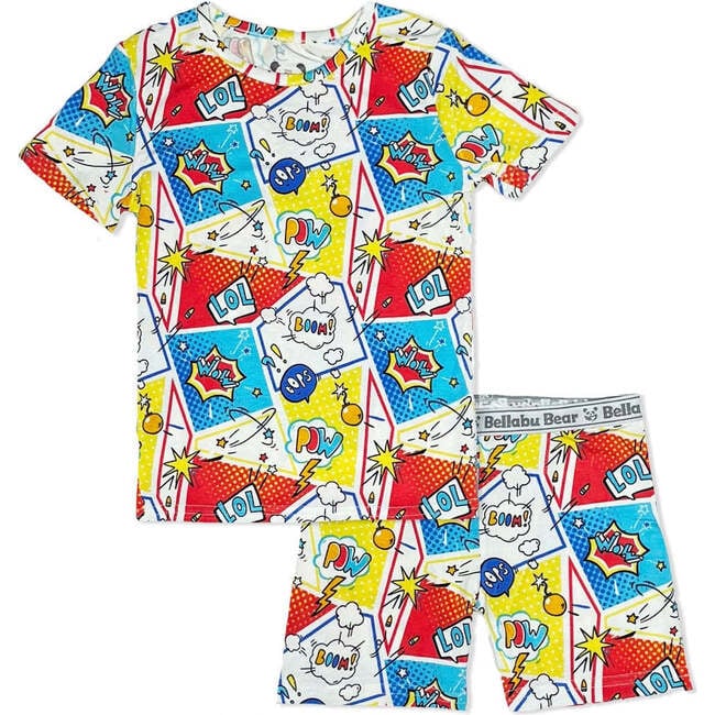 Comic Hero Bamboo Kids Pajama Short Set, Red