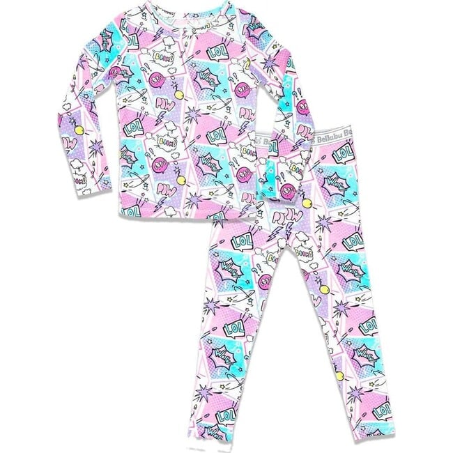 Comic Purple Bamboo Kids Pajamas, Purple