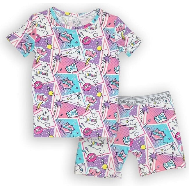 Comic Purple Bamboo Kids Pajama Short Set, Purple