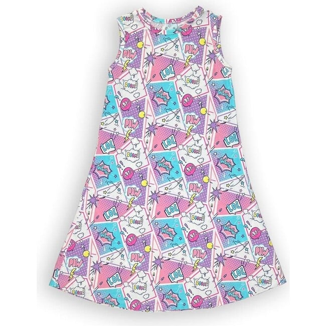 Comic Purple Bamboo Girls' Sleeveless Dress, Purple