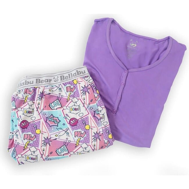 Comic Purple Bamboo Women's Pajama Set, Purple