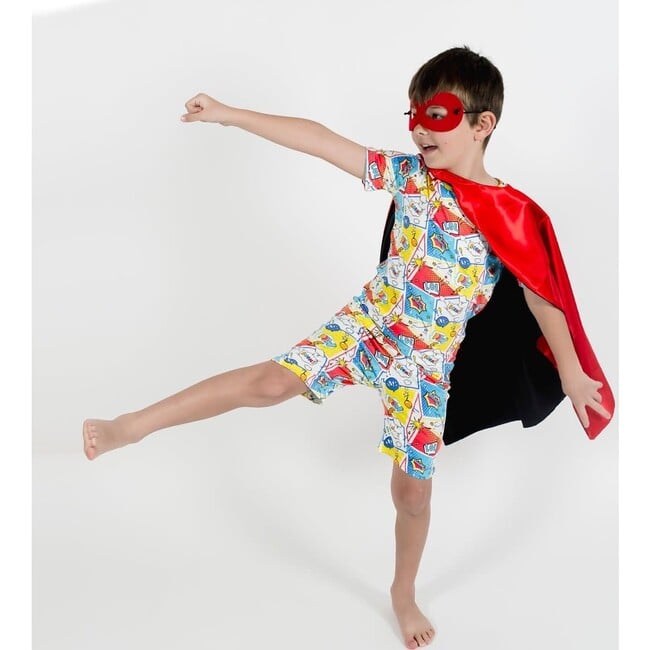 Comic Hero Bamboo Kids Pajama Short Set, Red - Pajamas - 2