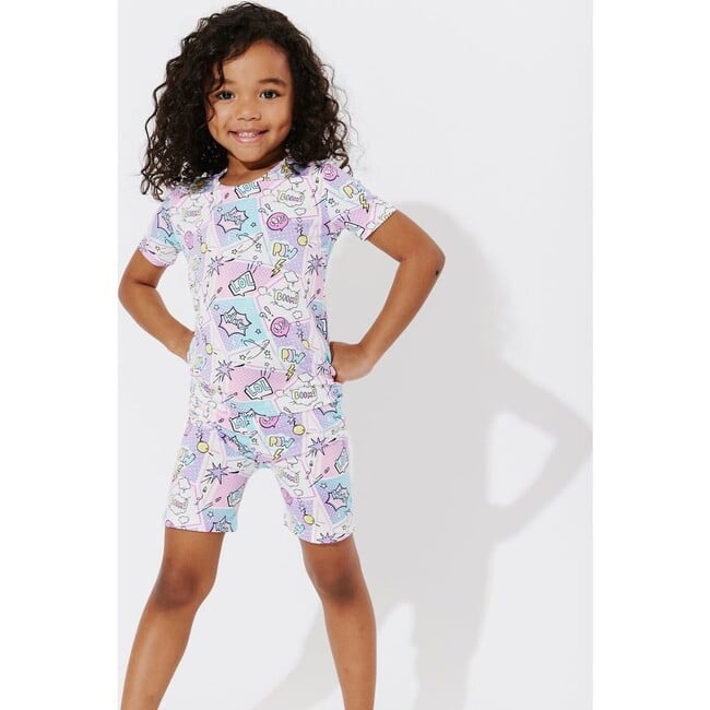 Comic Purple Bamboo Kids Pajama Short Set, Purple - Pajamas - 2