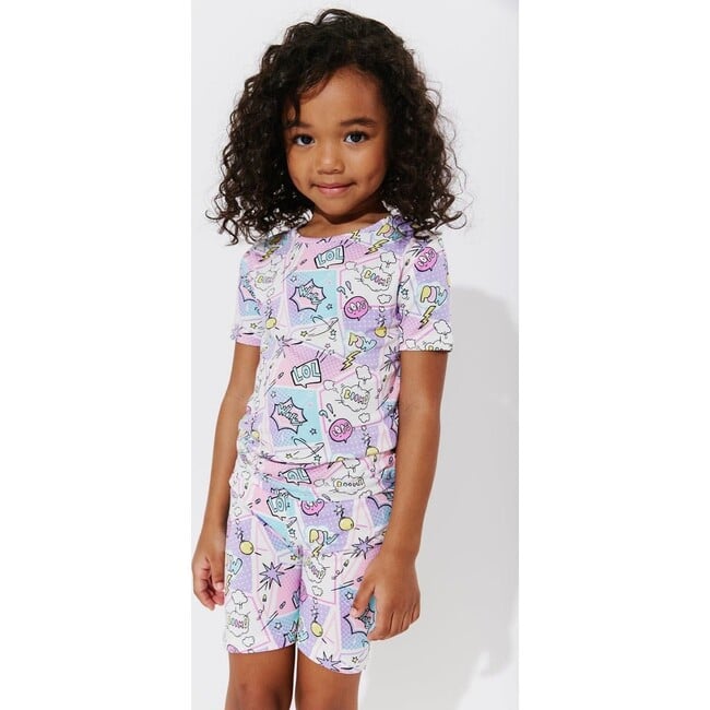 Comic Purple Bamboo Kids Pajama Short Set, Purple - Pajamas - 3