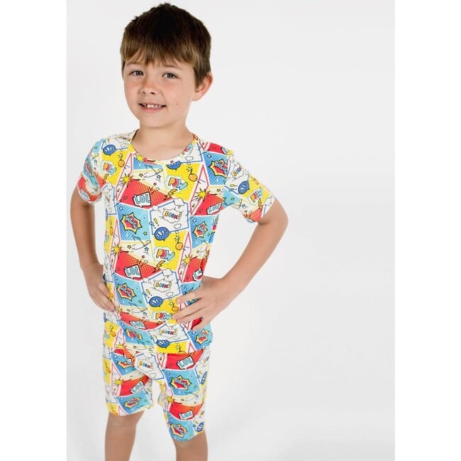 Comic Hero Bamboo Kids Pajama Short Set, Red - Pajamas - 3