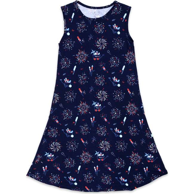 Fireworks Bamboo Girls' Sleeveless Dress, Blue