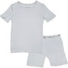 Cloud Grey Bamboo Kids Pajama Short Set, Grey - Pajamas - 1 - thumbnail