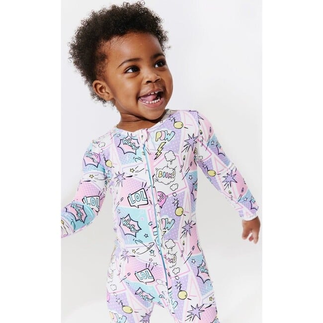 Comic Purple Bamboo Convertible Footie, Purple - Footie Pajamas - 4