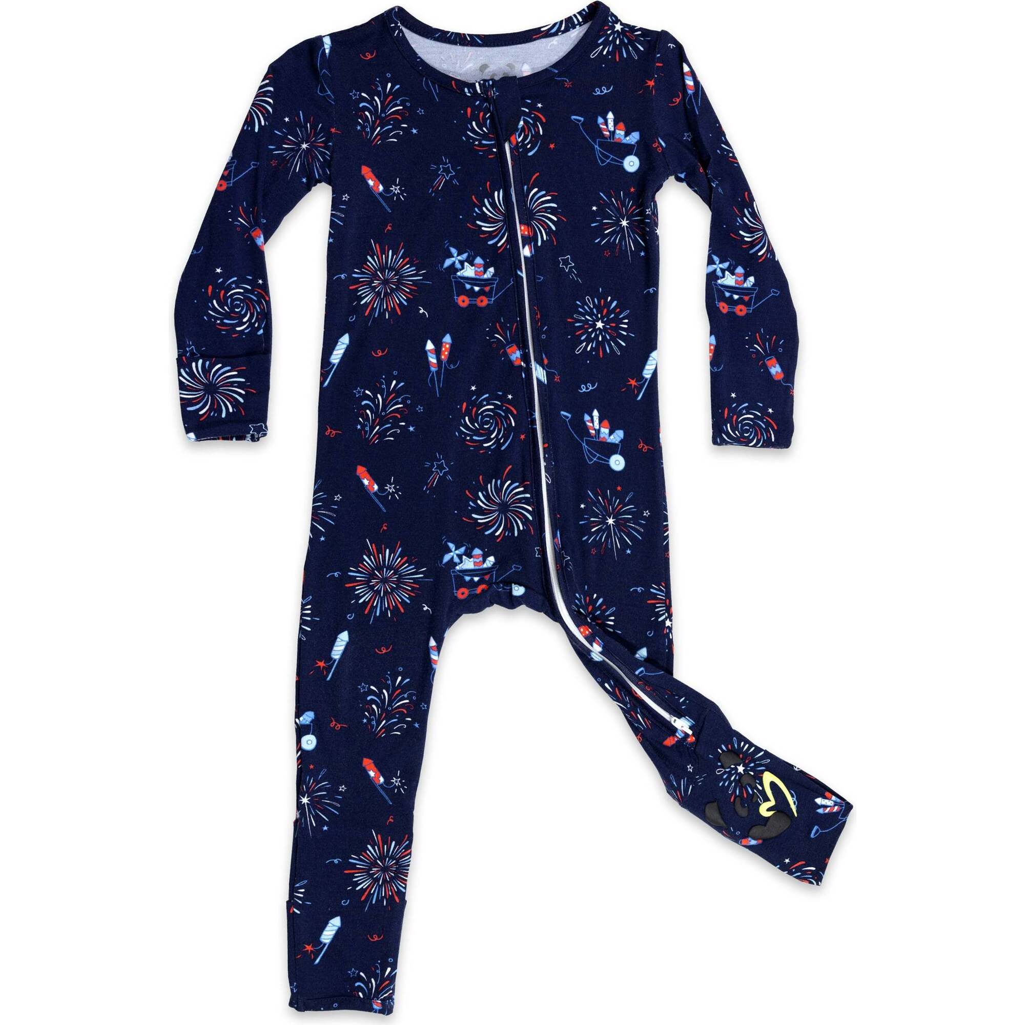 Fireworks Bamboo Convertible Footie, Blue - Footie Pajamas - 1