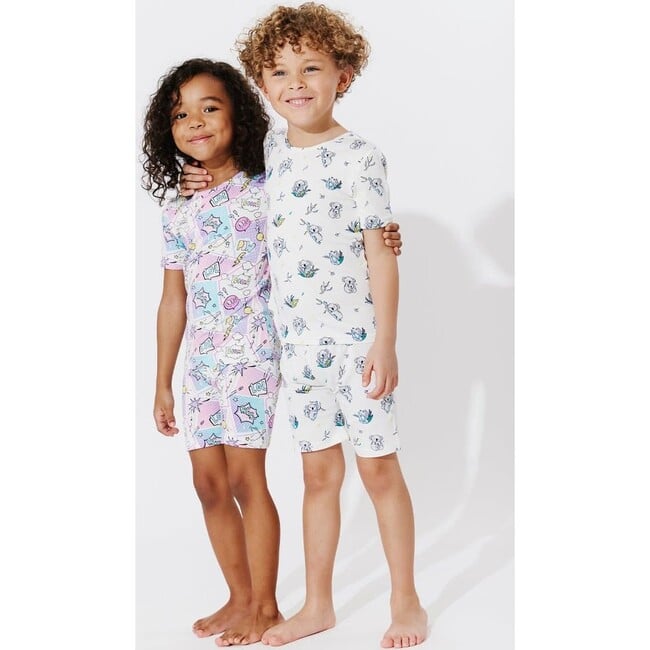 Comic Purple Bamboo Kids Pajama Short Set, Purple - Pajamas - 7