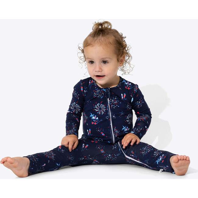 Fireworks Bamboo Convertible Footie, Blue - Footie Pajamas - 3