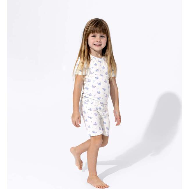 Butterfly Bamboo Kids Pajama Short Set, White - Pajamas - 2