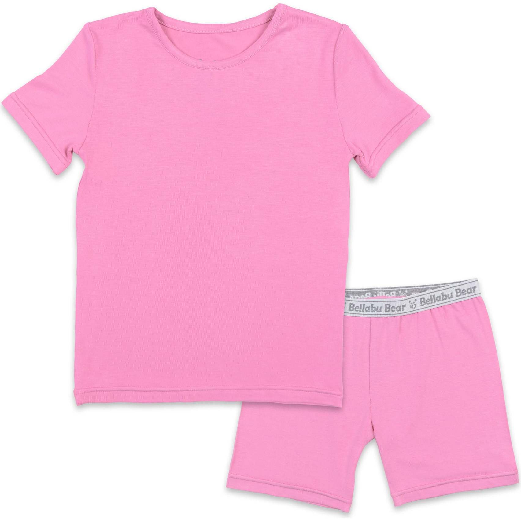 Bubblegum Pink Bamboo Kids Pajama Short Set, Pink - Pajamas - 1