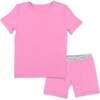 Bubblegum Pink Bamboo Kids Pajama Short Set, Pink - Pajamas - 1 - thumbnail