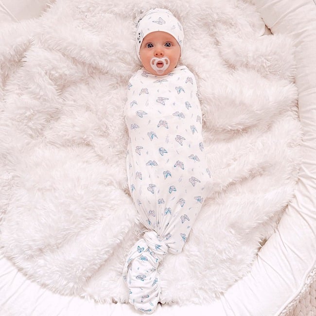 Butterfly Bamboo Swaddle & Beanie Set, White - Swaddles - 3