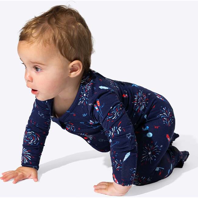 Fireworks Bamboo Convertible Footie, Blue - Footie Pajamas - 4