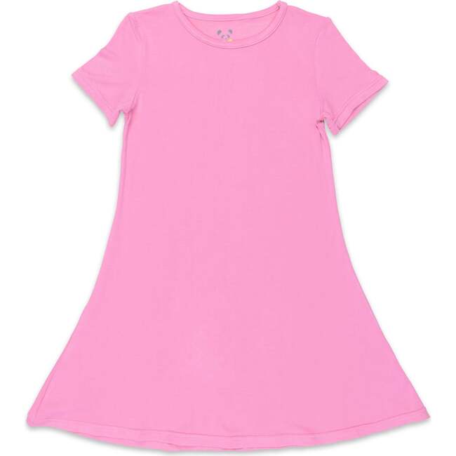 Bubblegum Pink Bamboo Girls' Short Sleeve Dress, Pink