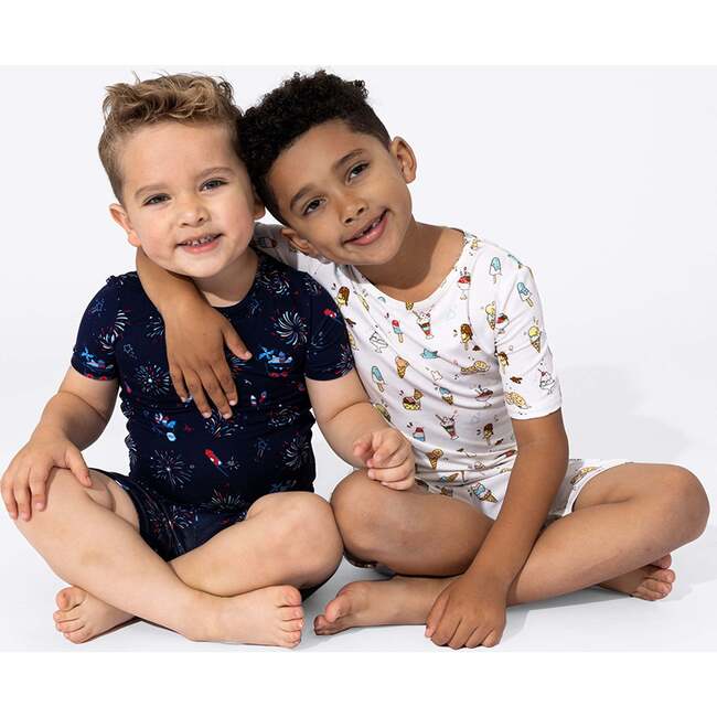 Fireworks Bamboo Kids Pajama Short Set, Blue - Pajamas - 4